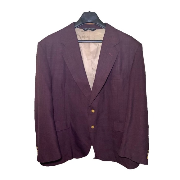 Vintage 48R Stafford Burgundy Wine Gold Buttons Hopsack Blazer Jacket Sport Coat - Picture 1 of 12